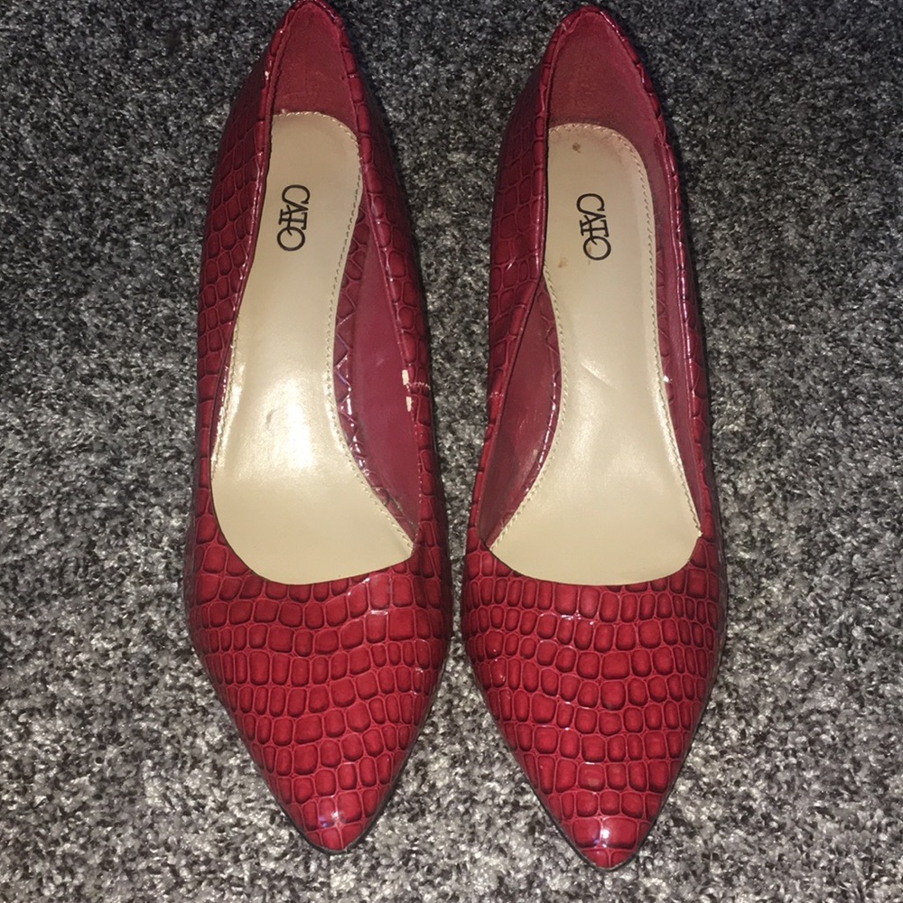 Red snake skin 2 inch heels